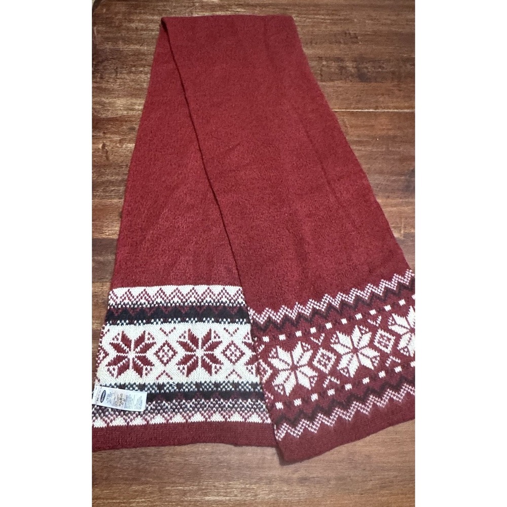 Old Navy Fair Isle Scarf Red/White/ Black 62" L X 10"W New With Tags